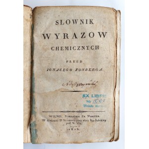 Fonberg, Słownik wyrazów chemicznych, Wilno 1825 r.