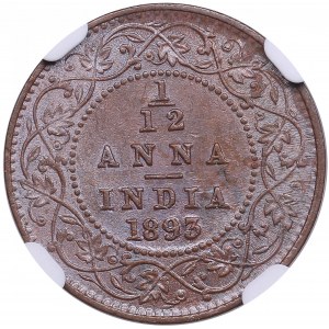India 1/12 Anna 1893 - NGC AU 58 BN