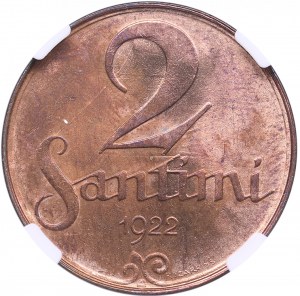 Latvia 2 Santimi 1922 - NGC MS 63 RB