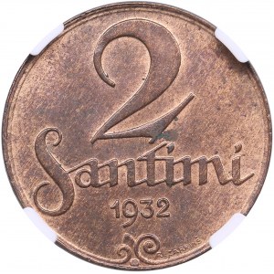 Latvia 2 Santimi 1932 - NGC MS 63 RB