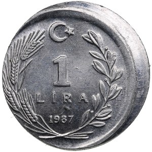 Turkey 1 Lire 1987 - Mint error