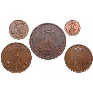 Group of coins: Russia, Finland 1855, 1889, 1909, 1910 (5)
