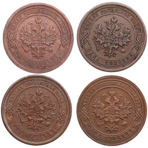 Group of Russia 1 Kopeck 1878, 1881, 1887, 1906 copper coins (4)