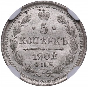 Russia 5 Kopecks 1902 СПБ-AP - NGC MS 65