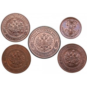 Small collection of Russian copper coins 1903, 1912, 1915 (5)