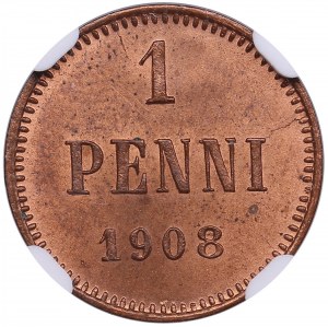 Finland, Russia 1 Penni 1908 - NGC MS 63 RB