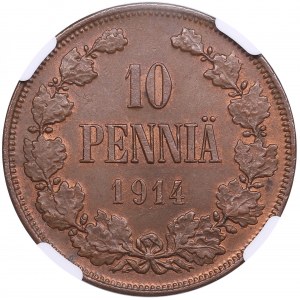 Finland, Russia 10 Penniä 1914 - NGC MS 65 BN