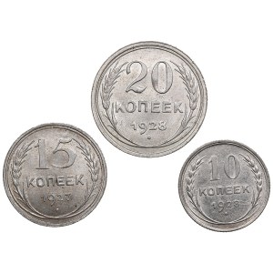 Russia, USSR 15 Kopecks 1927, 20 & 10 Kopecks 1928 (3)