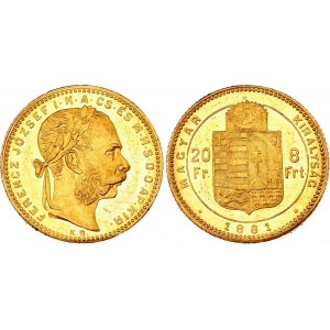 Hungary 8 Forint / 20 Francs 1881 KB NGC MS61