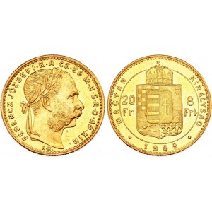 Hungary 8 Forint / 20 Francs 1888 KB NGC AU58