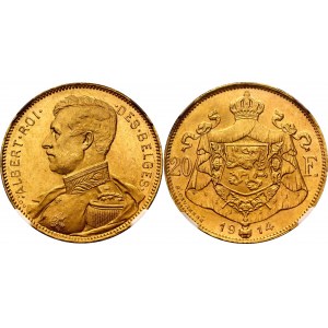Belgium 20 Francs 1914 NGC MS 64