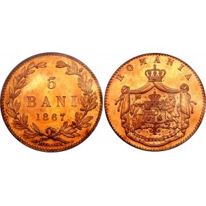 Romania 5 Bani 1867 Heaton PCGS MS 65 RD