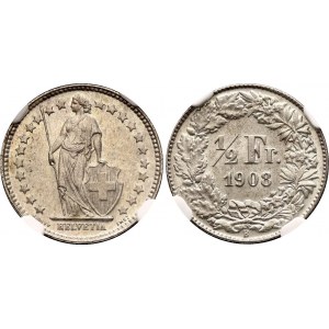 Switzerland 1/2 Franc 1908 B NGC MS 64