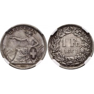 Switzerland 1 Franc 1861 B NGC AU 55