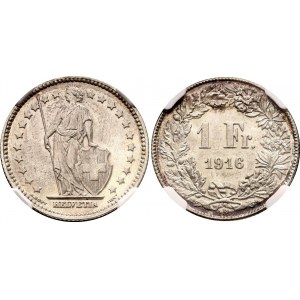 Switzerland 1 Franc 1916 B NGC MS 66