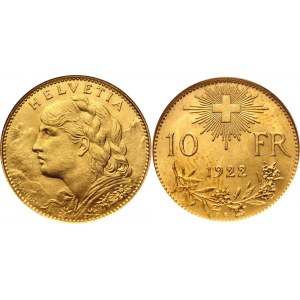 Switzerland 10 Francs 1922 B NGC MS 64