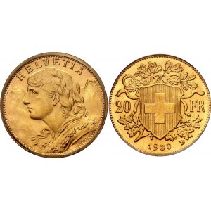Switzerland 20 Francs 1930 B ICG MS 66
