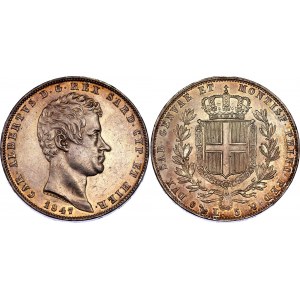 Italian States Sardinia 5 Lire 1847 P