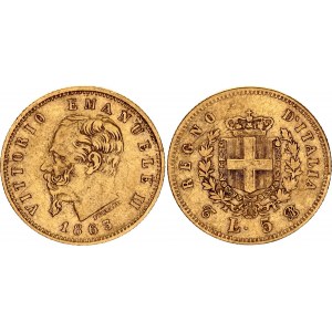 Italy 5 Lire 1863 T BN