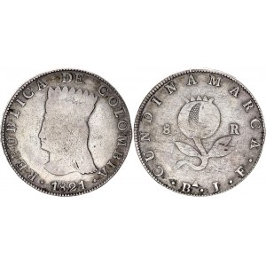 Colombia 8 Reales 1821 Ba JF Rare