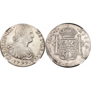 Peru 8 Reales 1797 LIMAE IJ NGC AU