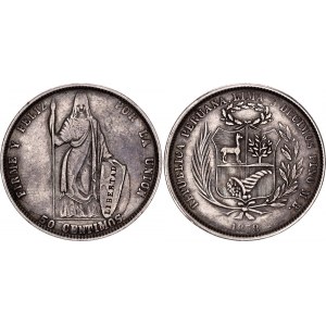 Peru 50 Centimos 1858 MB Die Crack Error