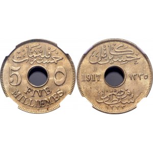 Egypt 5 Milliemes 1917 AH 1335 H NGC MS 64