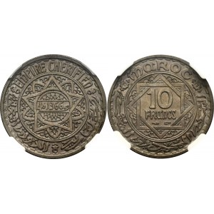 Morocco 10 Francs 1947 AH 1366 NGC MS 67