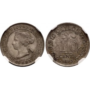 Ceylon 10 Cents 1893 NGC MS 63