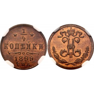 Russia 1/4 Kopek 1899 СПБ NGC MS 65 RB