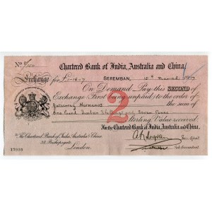 Malaysia Seremban 1 - 16 - 7 Pounds 1917 Chartered Bank of India Australia and China