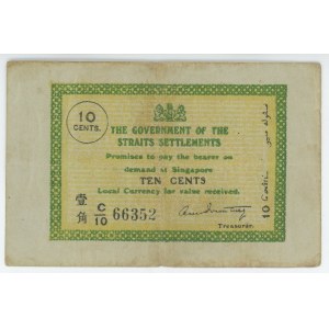 Straits Settlements 10 Cents 1919 - 1920 (ND)