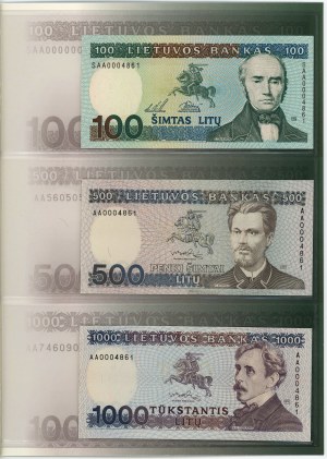 Lithuania 100 - 500 - 1000 Litas 1991 The Same Numbers