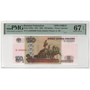 Russian Federation 100 Roubles 1997 (2001) Specimen PMG 67 EPQ Superb Gem UNC