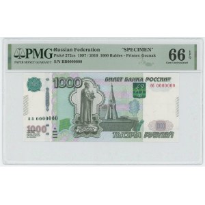 Russian Federation 1000 Roubles 1997 (2010) Specimen PMG 66 EPQ Gem UNC