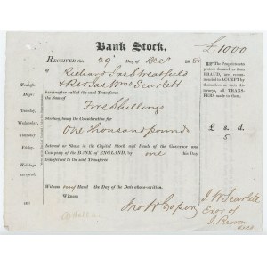 Great Britain Bank of England £1000 Stock 1881 London