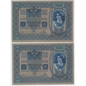 Austria 2 x 1000 Kronen 1902 (1919) Consecutive Numbers