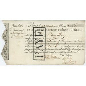 France Napoleon Caisse de Service du Tresor Imperial Paris / Bruxelles Mandat for 825 Francs 1813