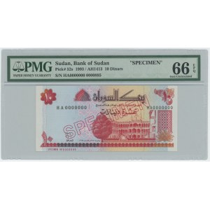Sudan 10 Dinars 1993 AH 1413 Specimen PMG 66 EPQ Gem Uncirculated