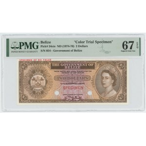 Belize 2 Dollars 1974 - 1976 (ND) Color Trial Specimen PMG 67 EPQ