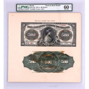 Brazil 500 Mil Reis Front and Back Proofs 1911 PMG 60 NET