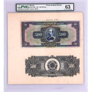 Brazil 500 Mil Reis Front and Back Proofs 1931 PMG 63
