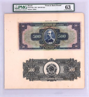 Brazil 500 Mil Reis Front and Back Proofs 1931 PMG 63