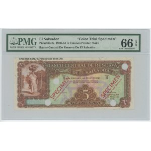 El Salvador 5 Colones 1938 Color Trial Specimen PMG 66 EPQ