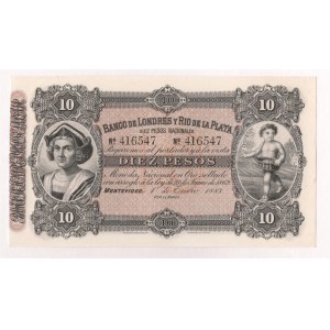 Uruguay Banco de Londres y Ryo de la Plata 10 Pesos 1883