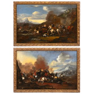 Italian master of the 17th/18th century, A Battle Scene in a Vast Landscape