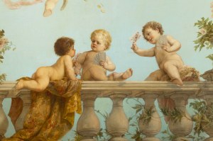 Franz Lefler (1831-1898), Monumental Painting with Putti Playing Cards