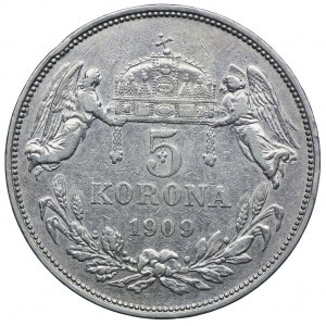 Węgry, Franciszek Józef I, 5 koron 1909 KB, Kremnica