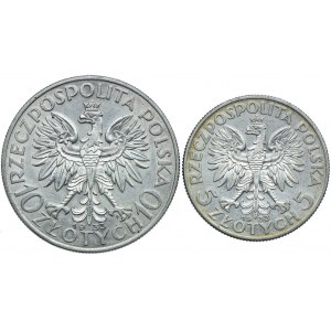 5 złotych, 10 złotych 1933, Głowa Kobiety (2szt.)