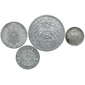 Nemecko, 2 marky 1876 J, 5 mariek 1903 D, 1/2 marky 1906 D, 2 marky 1933 D, Martin Luther (4ks).